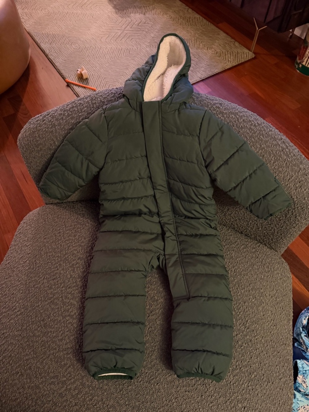 Primary Dark Green Hooded Puffer Snowsuit